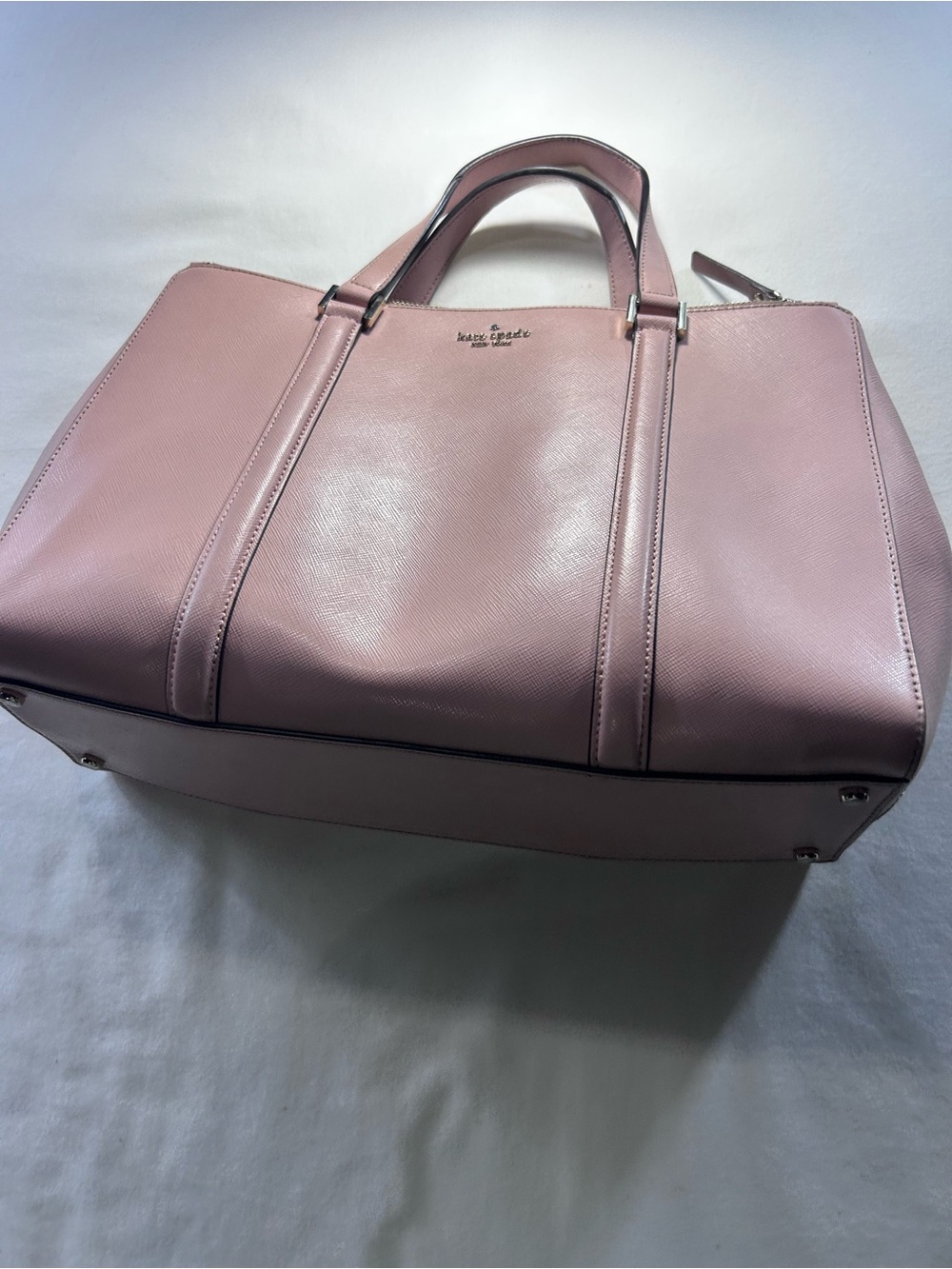 Kate Spade New York Blush Pink Saffiano Leather Zip Top Large Tote Shoulder Bag